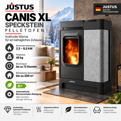 JUSTUS Canis XL Speckstein Pelletofen – Pelletkaminofen mit Specksteinverkleidung