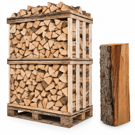 Birken-Brennholz 25 cm, kammergetrocknet & gespalten – Halbe Palette für Kamin & Ofen
