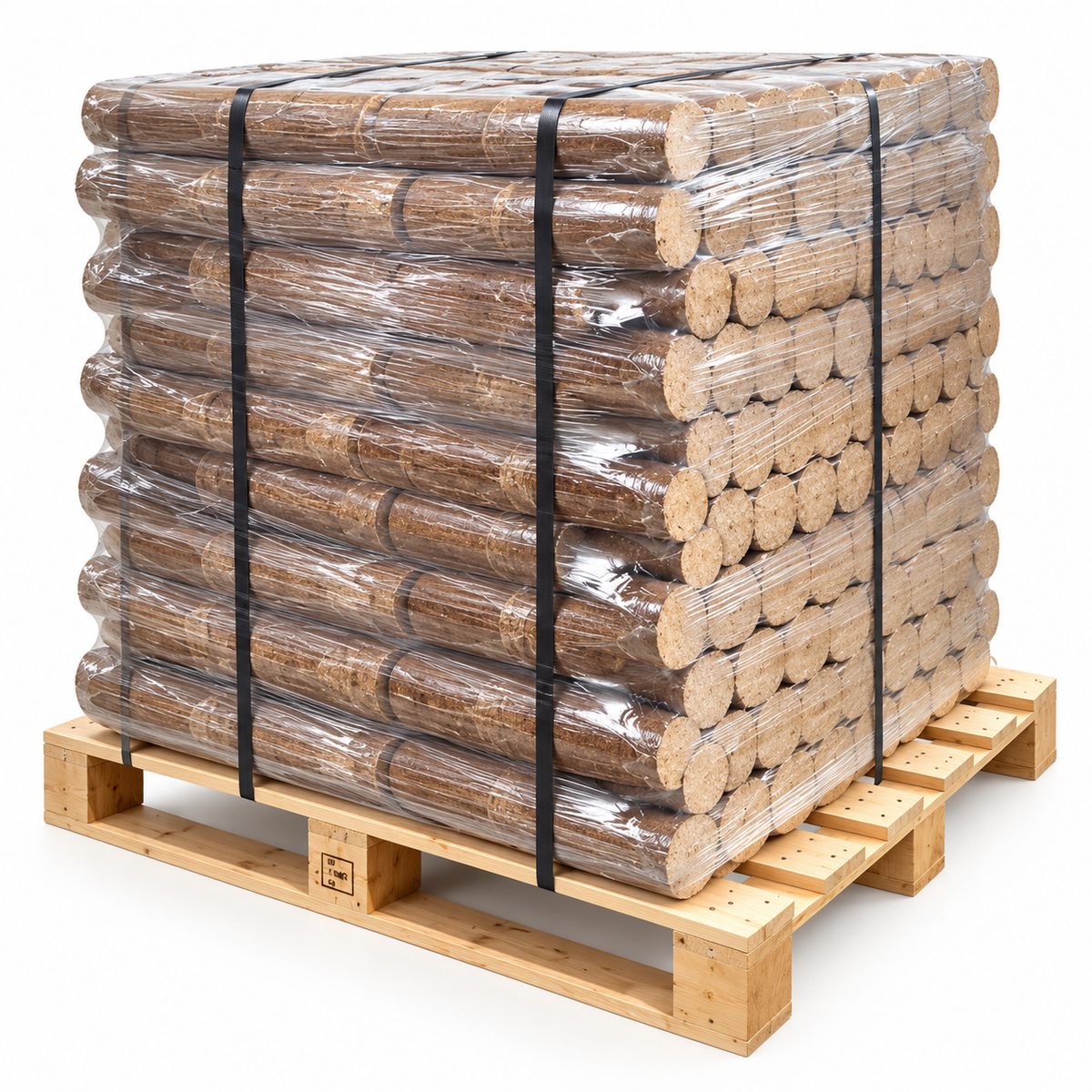 Buchen-Holzbriketts rund ohne Loch – 960 kg Palette | Briketts für Kamin & Ofen