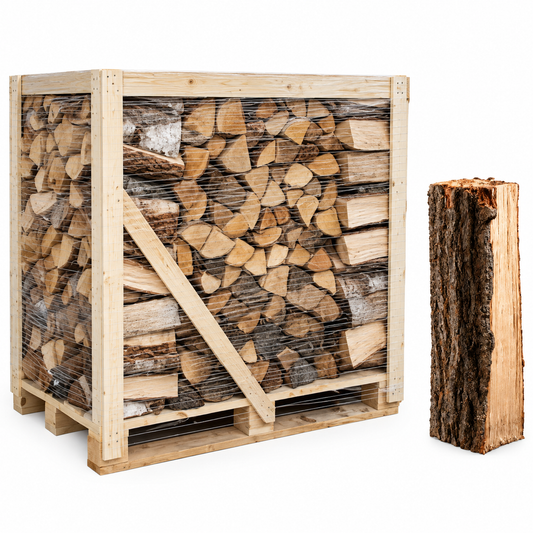 Eichen-Brennholz 25 cm, kammergetrocknet & gespalten – Halbe Palette für Kamin & Ofen