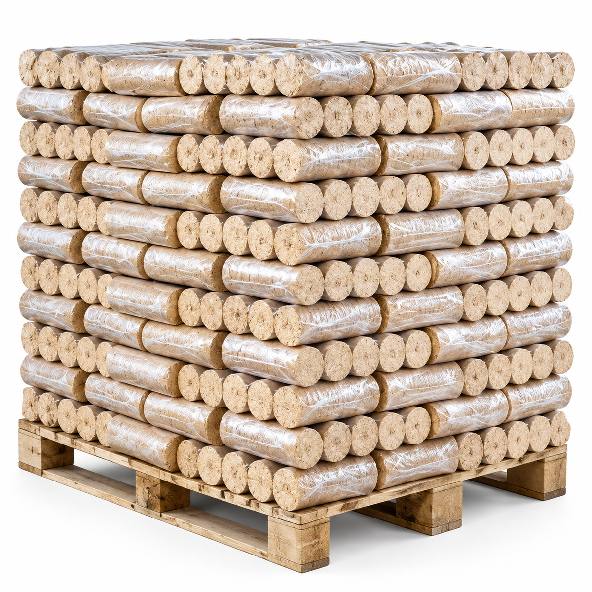 Runde Holzbriketts – 1.000 kg Palette | Brennstoff für Kamin & Ofen