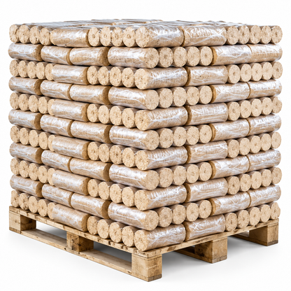 Runde Holzbriketts – 1.000 kg Palette | Brennstoff für Kamin & Ofen