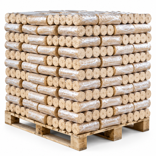 Runde Holzbriketts – 1.000 kg Palette | Brennstoff für Kamin & Ofen