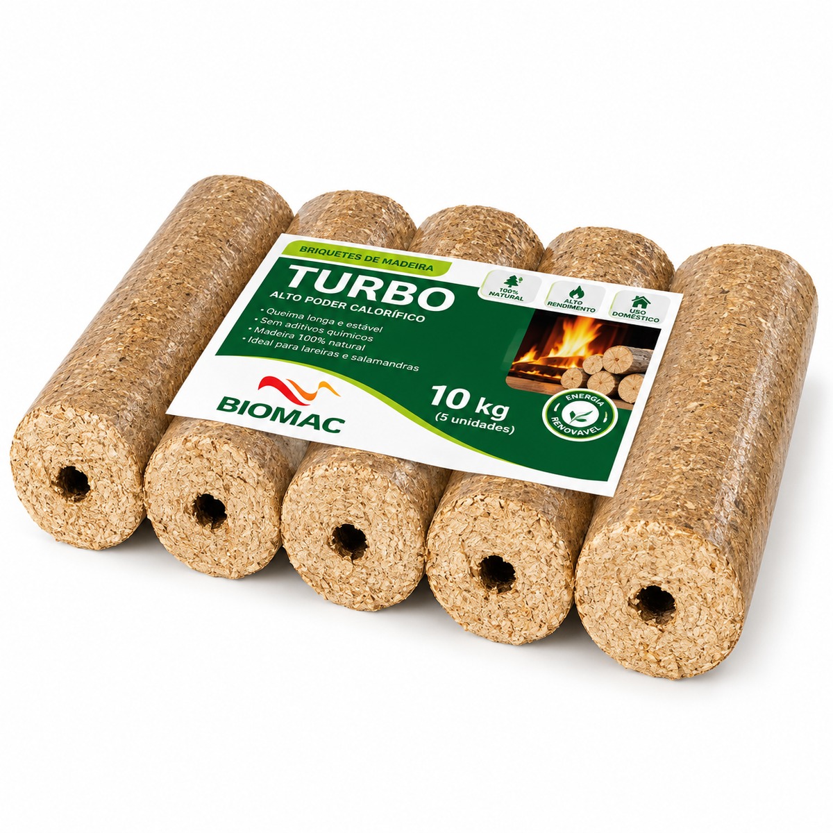 Runde Holzbriketts mit Loch – 1.000 kg Palette | Briketts für Kamin & Ofen