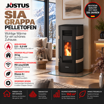 Sia Grappa – Pelletofen 6 kW, A+, 35 kg Pellettank