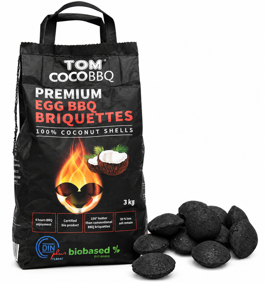 Tom Coco KS1964 Kokos-Grillkohle – Premium Holzkohle aus Kokosnuss für BBQ & Grill