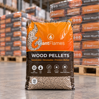 Giant Flames Holzpellets – Halbe Palette mit 35 Säcken à 15 kg | 525 kg